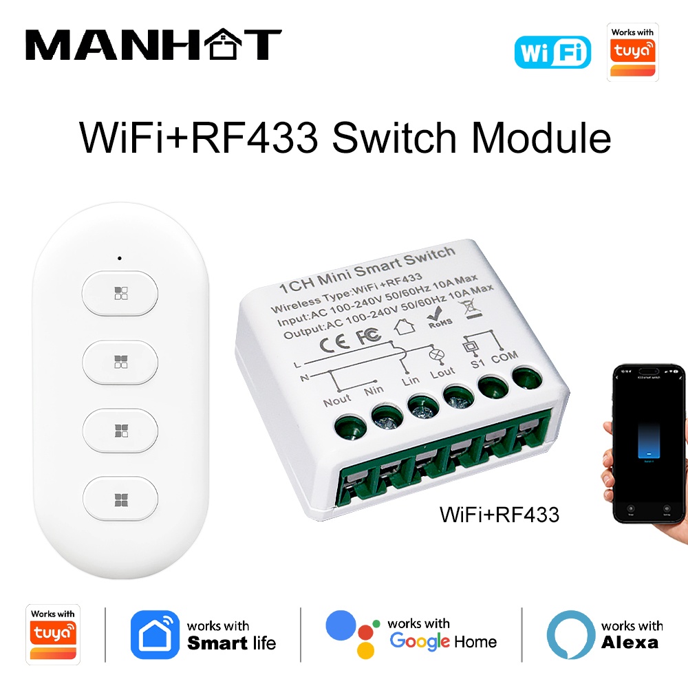 Smart Light Switch - Tuya WIFI 10A slimme lichtschakelaars RF433