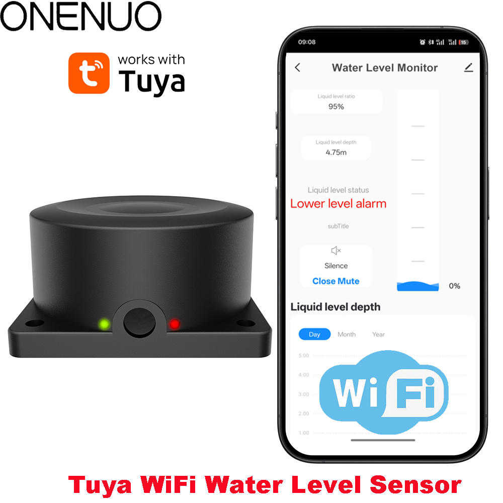 Wifi Water Sensor - ONENUO Vloeistofniveausensor Olie Water Detector Draadloze